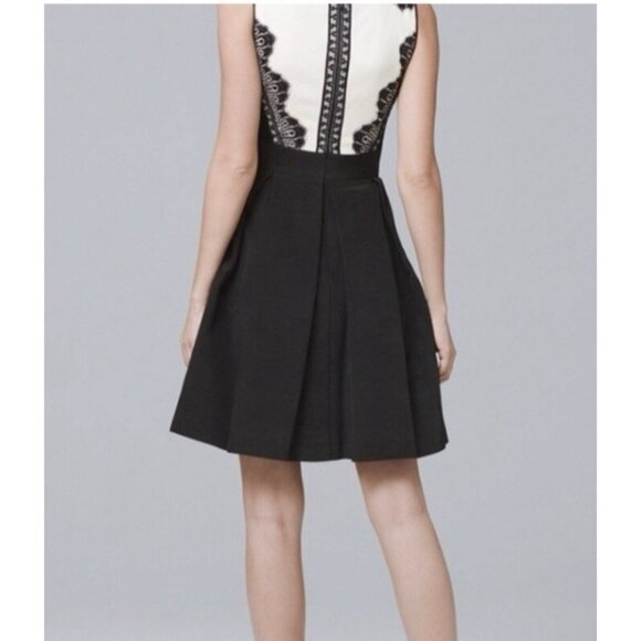 WHBM Dress 12 Ivory Black Tuxedo Lace A Line Sleeveless Pockets Party Wedding - Picture 11 of 16